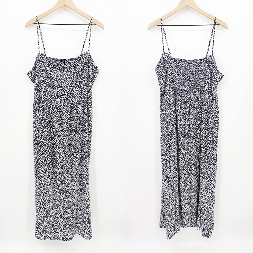 Goodthreads XXL Blue Floral Ditsy Maxi Dress Smocked Back Pocket Strappy Summer